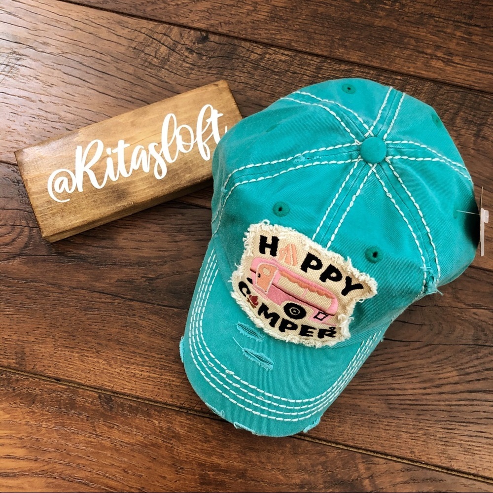 "HAPPY CAMPER" Embroidered, Vintage‎ Style Ball Cap